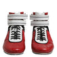 Red Quilted Leather Lace Up Sneakers Shoes