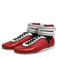 Red Quilted Leather Lace Up Sneakers Shoes