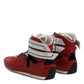Red Quilted Leather Lace Up Sneakers Shoes