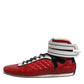 Red Quilted Leather Lace Up Sneakers Shoes