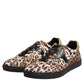 Brown Leopard Logo Print Cotton Sneakers Shoes