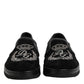Black Embroidered Crown Loafers Shoes