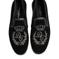 Black Embroidered Crown Loafers Shoes