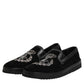 Black Embroidered Crown Loafers Shoes