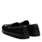 Black Embroidered Crown Loafers Shoes