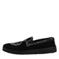 Black Embroidered Crown Loafers Shoes