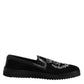 Black Embroidered Crown Loafers Shoes