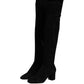 Black Suede Leather Knee High Boots Shoes
