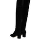 Black Suede Leather Knee High Boots Shoes
