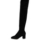 Black Suede Leather Knee High Boots Shoes