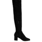 Black Suede Leather Knee High Boots Shoes
