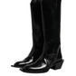Black Calfskin Leather Logo High Boots Shoes