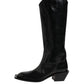 Black Calfskin Leather Logo High Boots Shoes