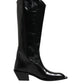 Black Calfskin Leather Logo High Boots Shoes