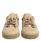 Beige Leather Low Top Lace Up Sneakers Shoes