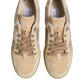 Beige Leather Low Top Lace Up Sneakers Shoes