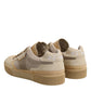 Beige Leather Low Top Lace Up Sneakers Shoes
