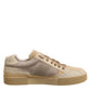 Beige Leather Low Top Lace Up Sneakers Shoes