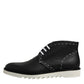 Black White Leather Ankle Boots Shoes
