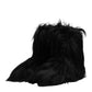 Black Faux Fur Mid Calf Boots Shoes