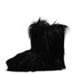 Black Faux Fur Mid Calf Boots Shoes