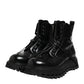 Black Leather Logo Ankle Boots Lace Up Shoes