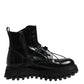 Black Leather Logo Ankle Boots Lace Up Shoes
