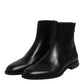 Black Leather Logo Ankle Boots Studded Shoes
