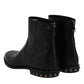 Black Leather Logo Ankle Boots Studded Shoes