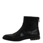 Black Leather Logo Ankle Boots Studded Shoes
