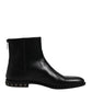 Black Leather Logo Ankle Boots Studded Shoes