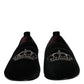 Black Velvet Crystal Crown Loafers Dress Shoes