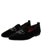 Black Velvet Crystal Crown Loafers Dress Shoes
