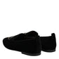 Black Velvet Crystal Crown Loafers Dress Shoes