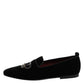Black Velvet Crystal Crown Loafers Dress Shoes
