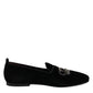 Black Velvet Crystal Crown Loafers Dress Shoes