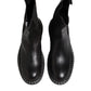 Black Leather Mid Calf Boots Flats Shoes