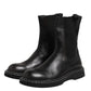 Black Leather Mid Calf Boots Flats Shoes