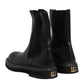 Black Leather Mid Calf Boots Flats Shoes