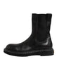 Black Leather Mid Calf Boots Flats Shoes