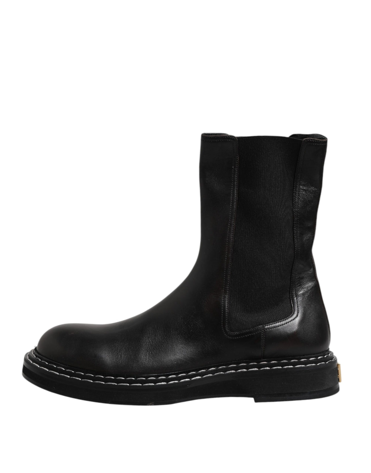 Black Leather Mid Calf Boots Flats Shoes