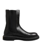 Black Leather Mid Calf Boots Flats Shoes