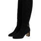 Black Suede Leather Knee High Boots Shoes