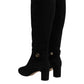 Black Suede Leather Knee High Boots Shoes
