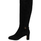 Black Suede Leather Knee High Boots Shoes