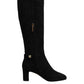 Black Suede Leather Knee High Boots Shoes