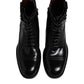 Black Leather Mid Calf Boots Lace Up Shoes