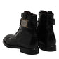 Black Leather Mid Calf Boots Lace Up Shoes