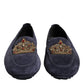 Blue Suede Crown Crystal Loafers Dress Shoes