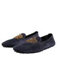 Blue Suede Crown Crystal Loafers Dress Shoes